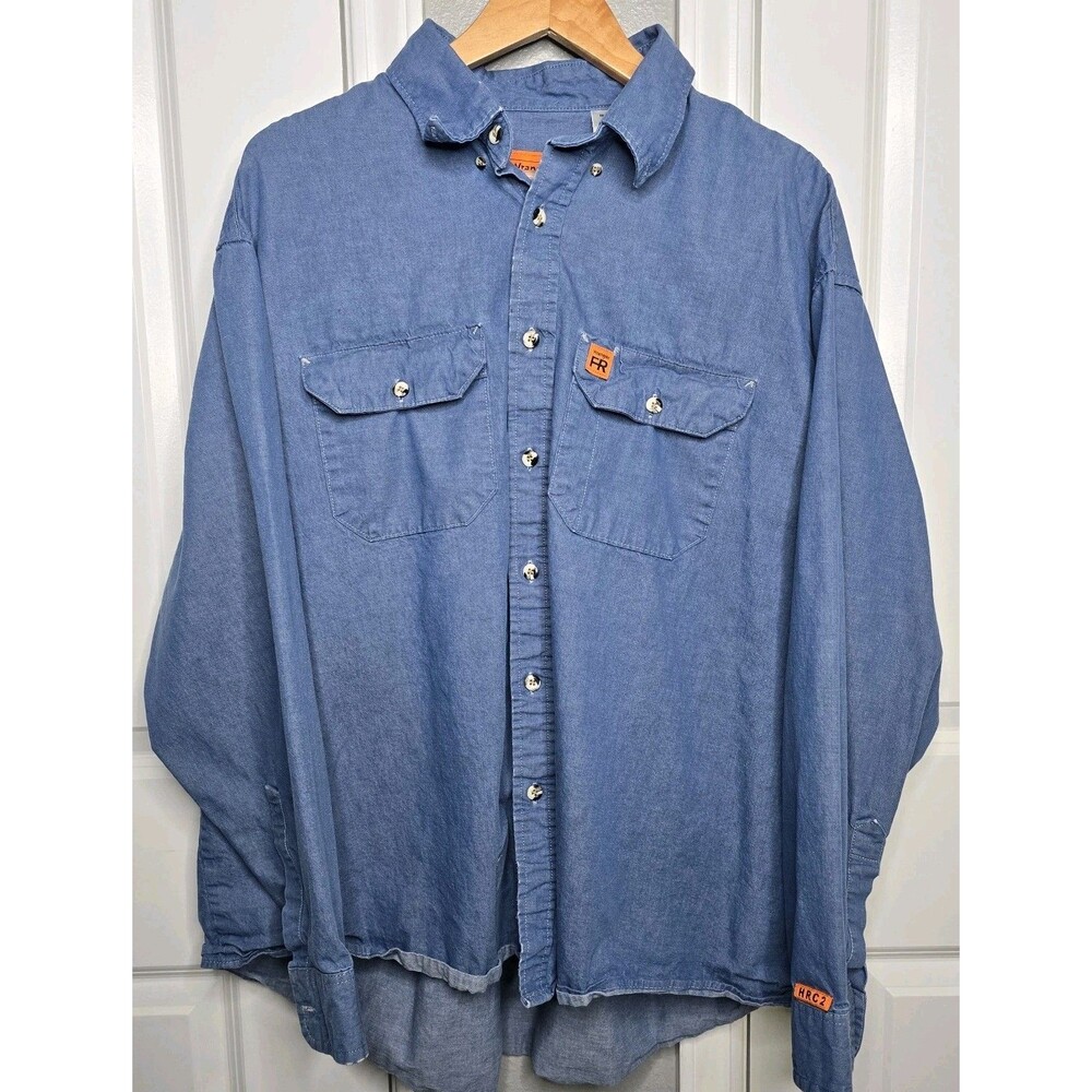 Wrangler FR Riggs Workwear Shirt Men’s XL Blue Button Down Flame Resistant - Picture 2 of 7